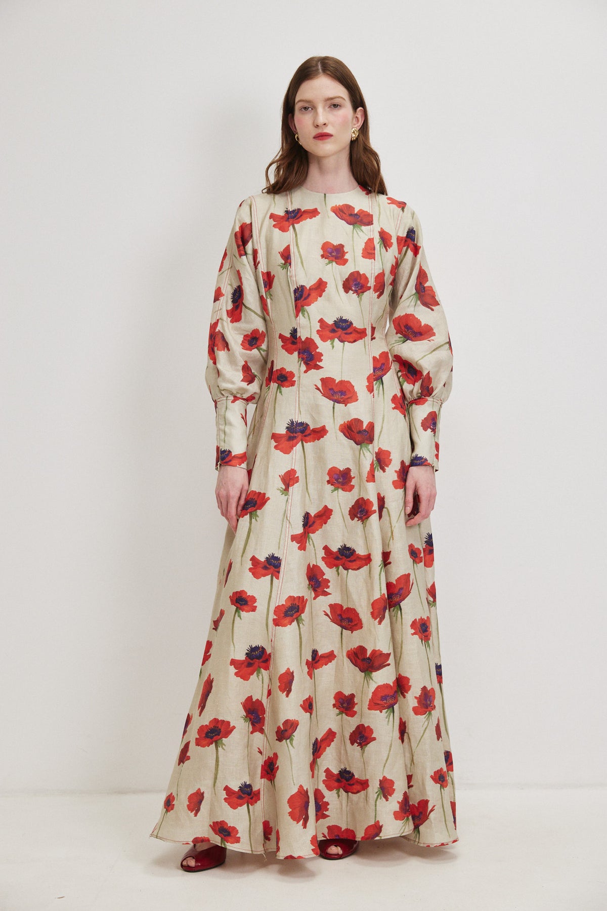 Red Calanit Linen Maxi Dress