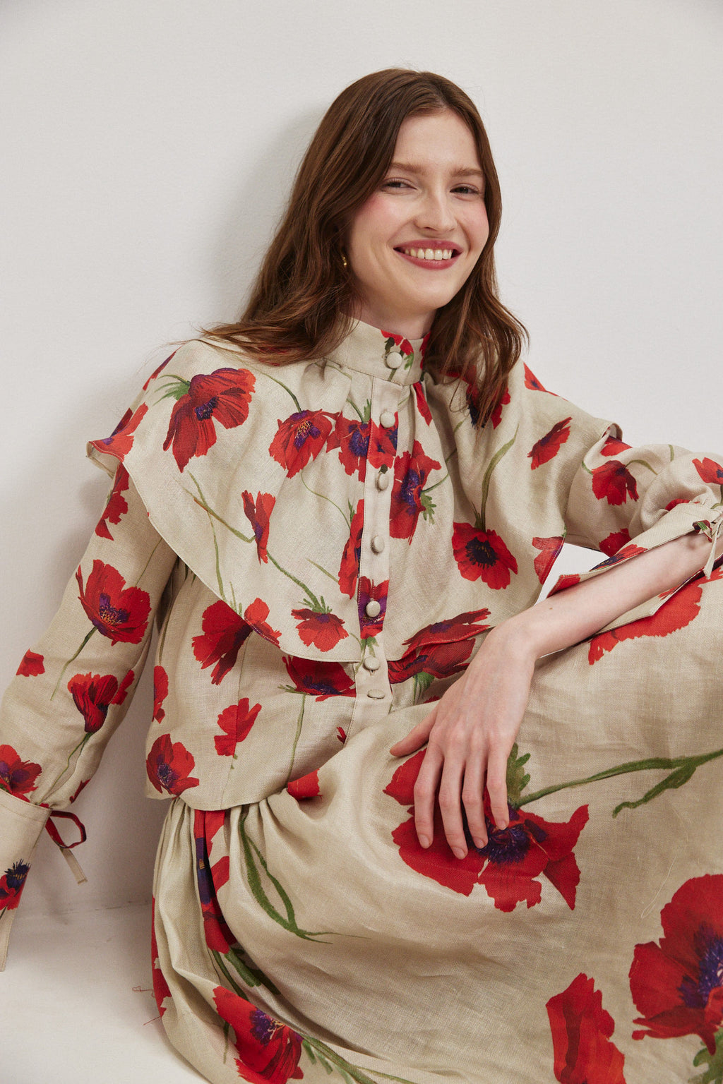 Beige, Poppy Red, Green, and Purple printed on 100% linen