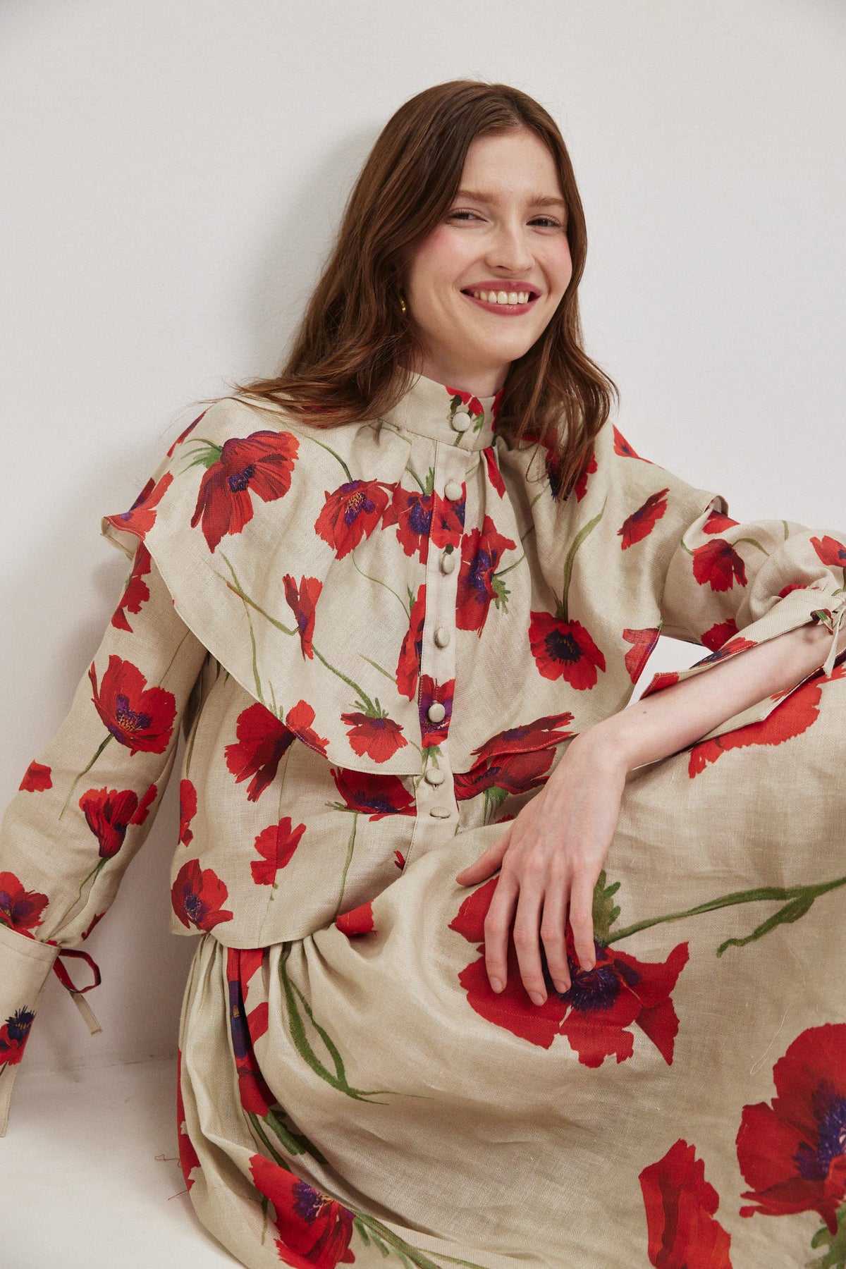 Beige, Poppy Red, Green, and Purple printed on 100% linen