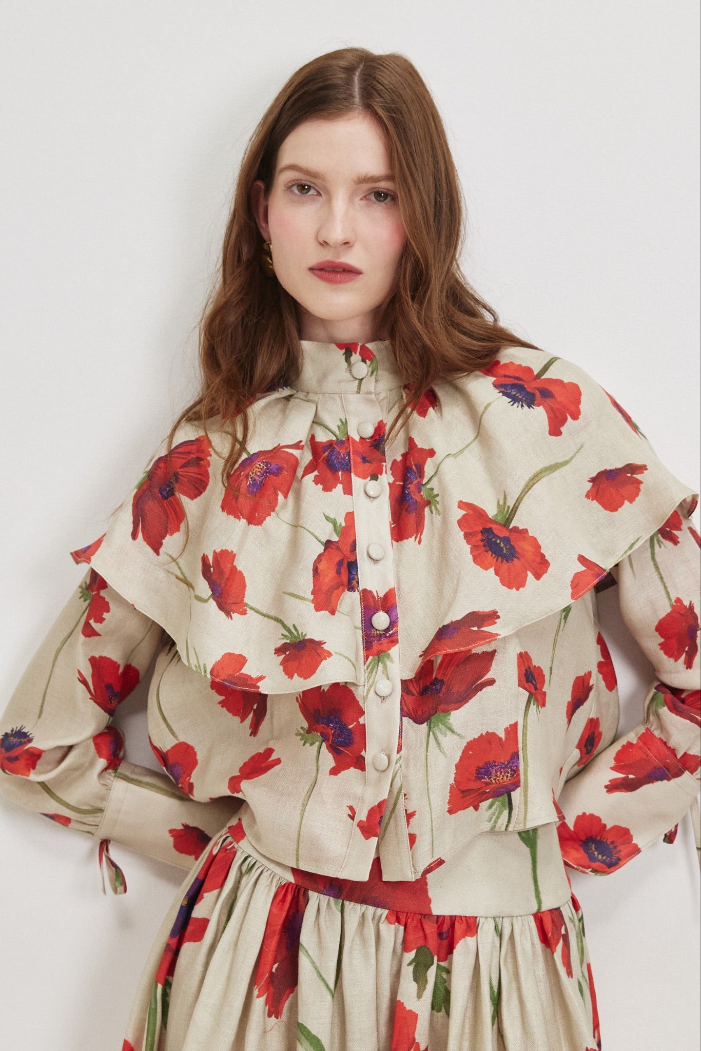 Red Calanit Linen Cape Blouse