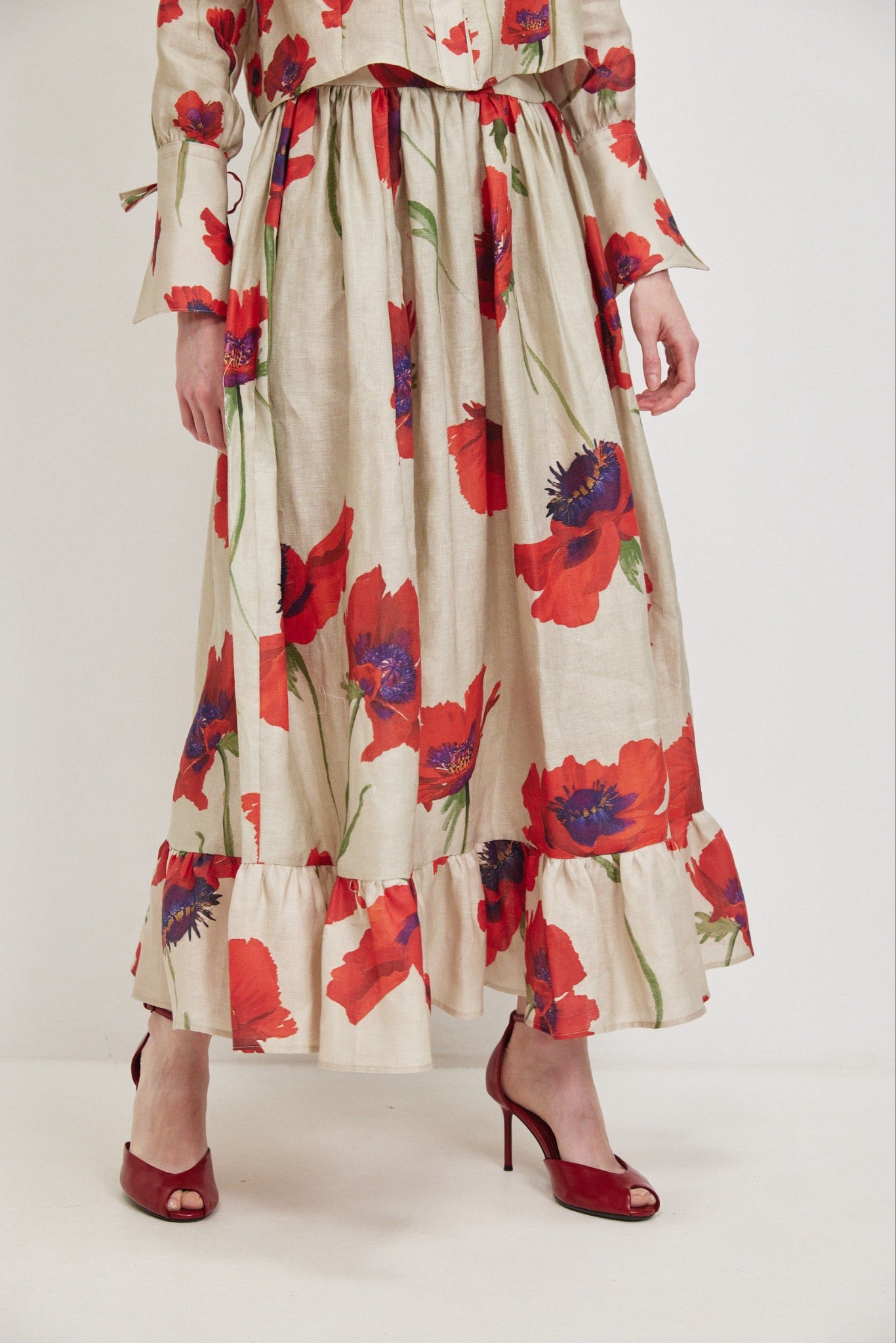 Red Calanit Linen Maxi Skirt