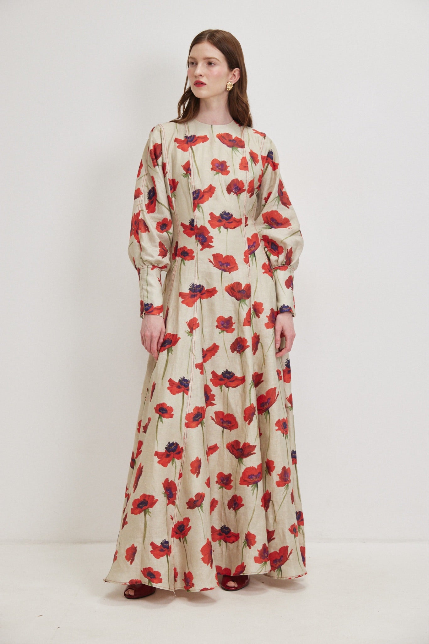 Red Calanit Linen Maxi Dress